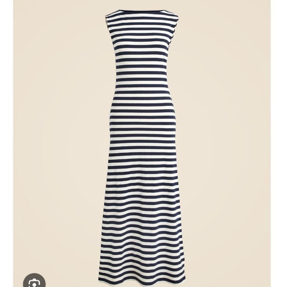 J. Crew Knit Boatneck Midi Maxi Dress Striped Ribbed Medium Nautical Preppy NEW - Picture 2 of 11